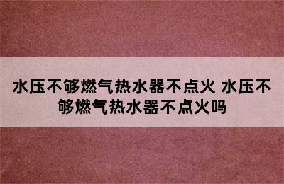 水压不够燃气热水器不点火 水压不够燃气热水器不点火吗